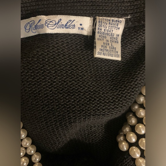 Vintage Robin Sickler Black Cardigan w/ Pearl Like Collar SZ Medium - Picture 4 of 4